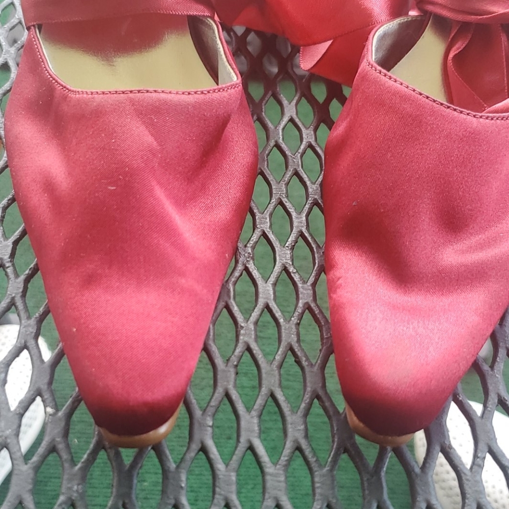 SHASHU Red Satin Ribbon Shoes - Picture 2 of 11